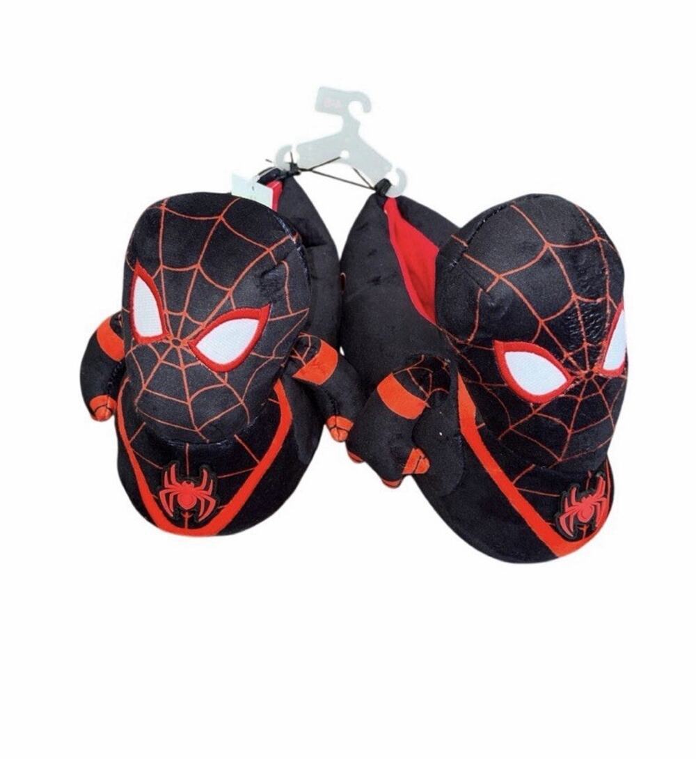 Marvel Spider-Man Kids Plush Slippers Size 4-5 Black Red 3D Character NWT